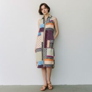 Anthropologie Everyday Patchwork Womem Shirt Dress Sleeveless Button Front US 0P